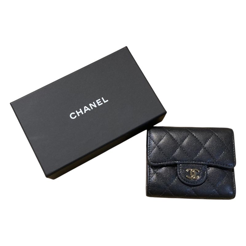 Chanel - A81900 Matelasse Caviar Skin Small Flap Wallet Trifold Ladies Black