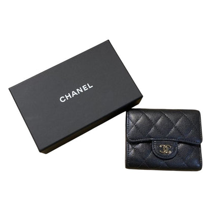 Chanel - A81900 Matelasse Caviar Skin Small Flap Wallet Trifold Ladies Black