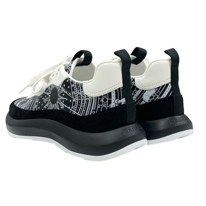 Hermes Glam Sneakers Shoes Leather Suede Black White Bandana Pattern