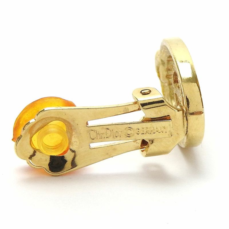 Christian DIOR Earrings Gold CD Logo Ladies GP Plated Rhinestone Accessories