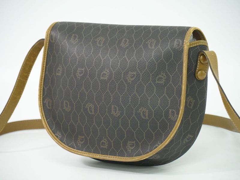 Authentic Christian DIOR Honeycomb Pattern Shoulder Bag Pochette PVC Black