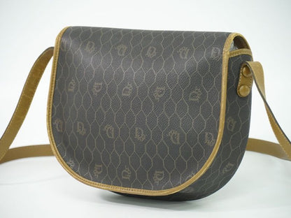 Authentic Christian DIOR Honeycomb Pattern Shoulder Bag Pochette PVC Black