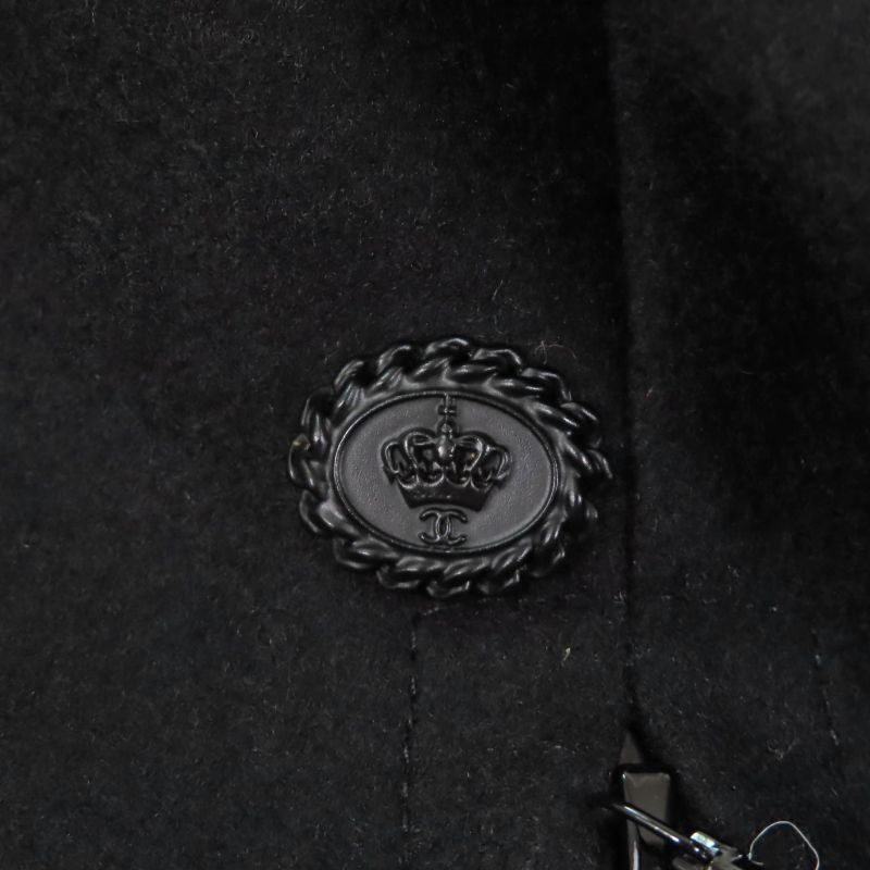 CHANEL 08A P33334 Wool Cashmere Mix Ribbon Embellished Zip Up Coat With Coco