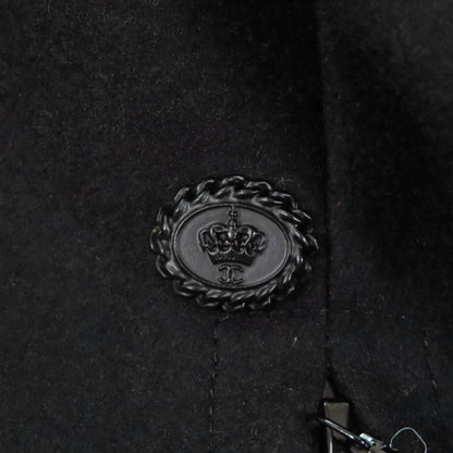 CHANEL 08A P33334 Wool Cashmere Mix Ribbon Embellished Zip Up Coat With Coco