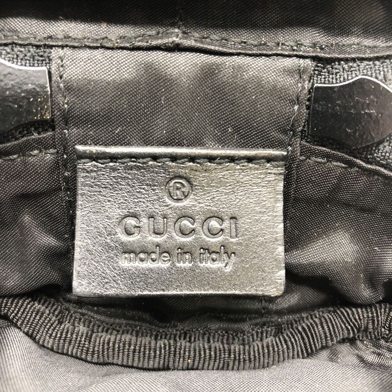 Gucci 039 1054 Drawstring Pouch Small Bag Nylon Canvas Black Ladies Men Fashion