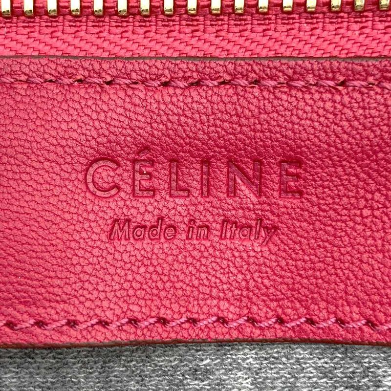 Celine Trio Shoulder Bag 0154 Crossbody Shoulder Dark Pink Red Leather Women's