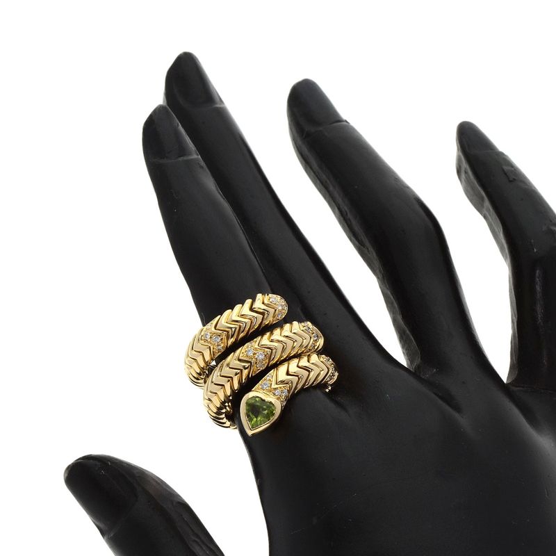 Bvlgari Bulgari Tubogas Spiga Peridot Diamond Ring And Ring 18K Yellow Gold