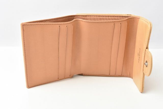 Chanel Wallet Chanel 3 Fold Wallet A82288 Lambskin Beige Silver Hardware