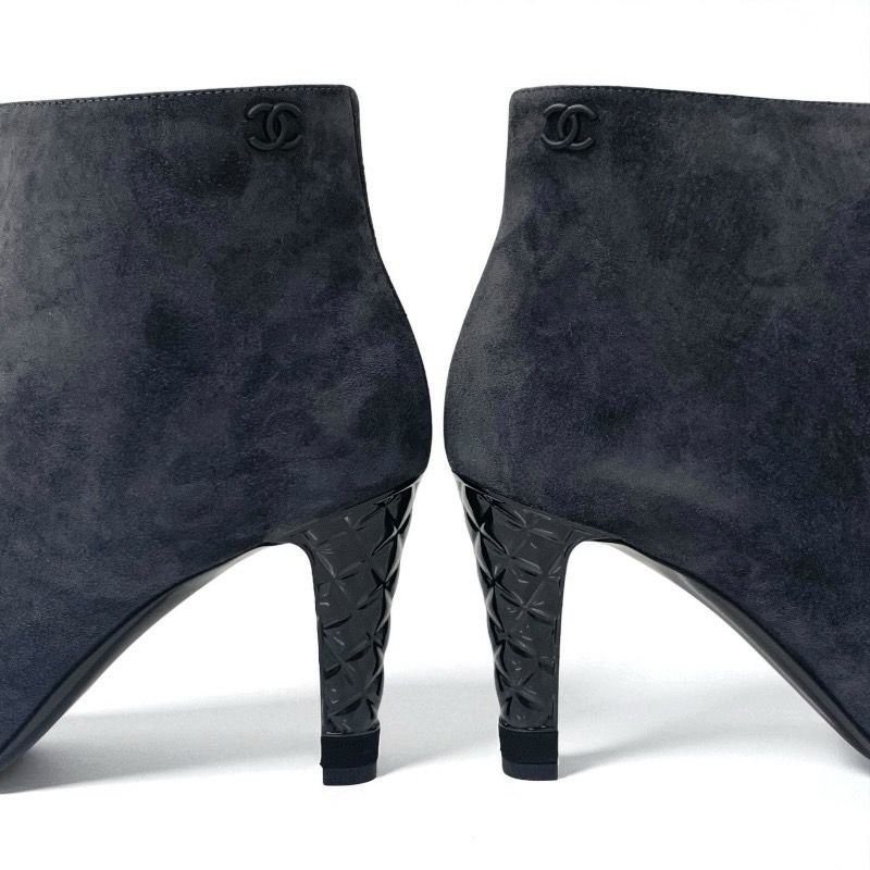 Chanel Boots Short Boots Shoes Suede Gray Unused Here Mark Matelasse Open Toe