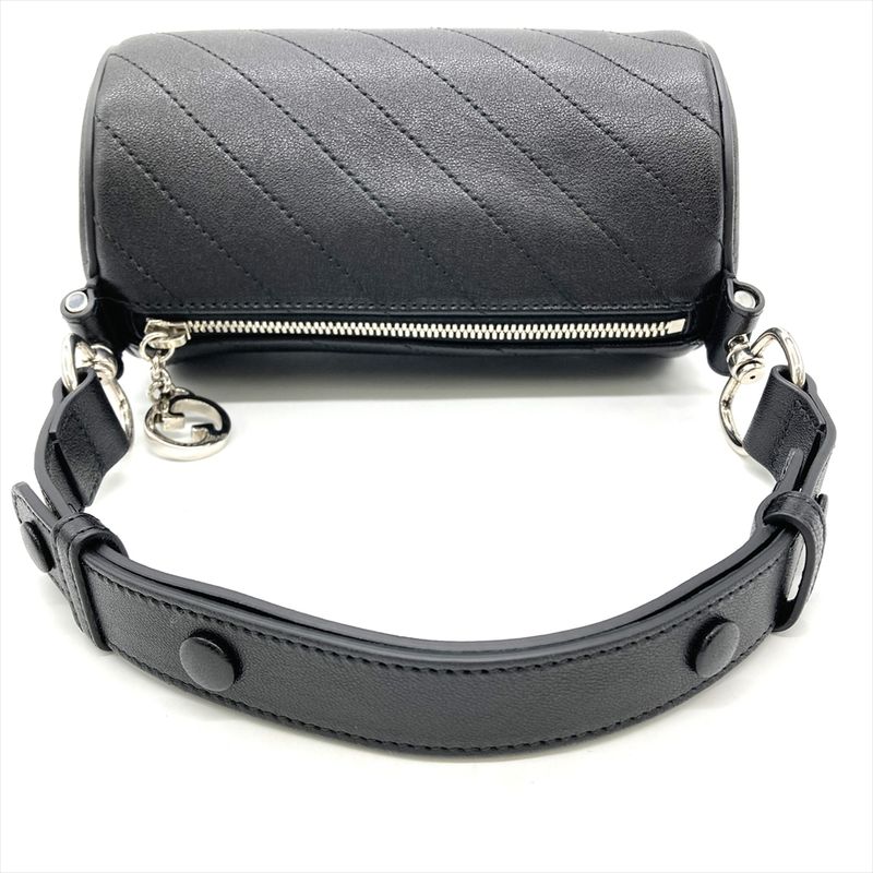 Gucci Blondi Handbag Leather Black Silver Hardware Tube Shape Women's