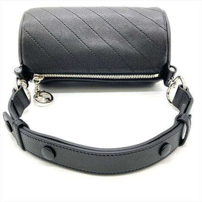 Gucci Blondi Handbag Leather Black Silver Hardware Tube Shape Women's