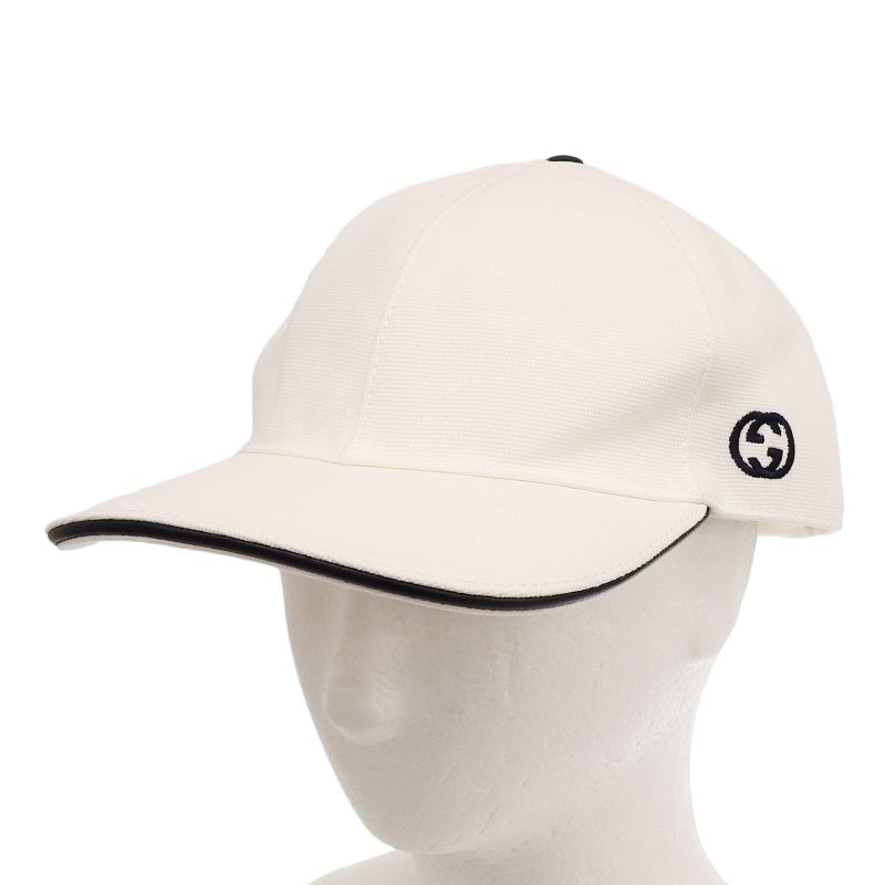 Gucci 387554 100% Cotton Webline Interlocking G Cap White XL 60cm (23.62in)