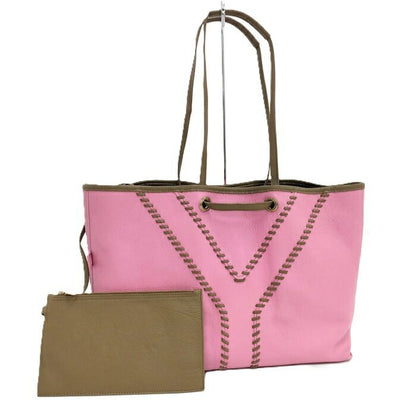 YVES Saint Laurent Neo Double Reversible Tote Bag Leather Pink Brown 284650