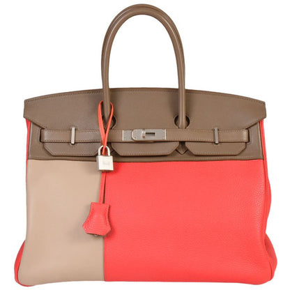 Hermes Birkin 35 Cazac Handbag Taurillon Cles Mans Vorsift □P Engraved Etoupe