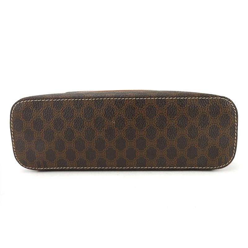 Celine Handbag Macadam PVC Leather Brown Gold Hardware Vanity Bag Pouch Ladies