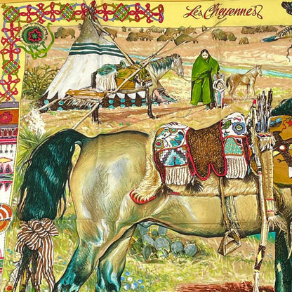 Hermes Les Cheyennes Cheyenne Carre 90 Silk Yellow Multicolor