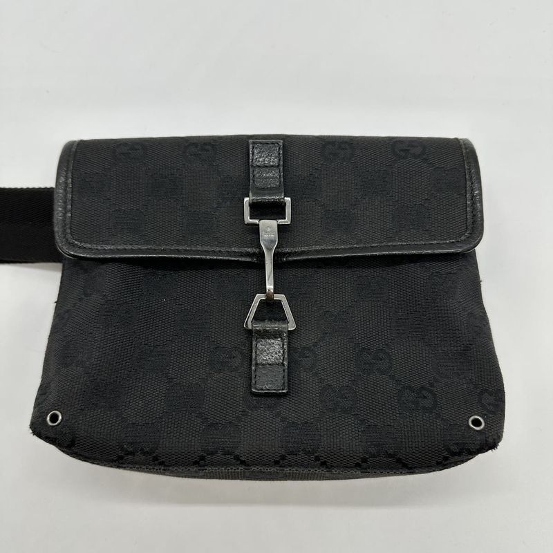 Gucci 92543 GG Canvas Waist Pouch Body Bag Black Women Men Fashion