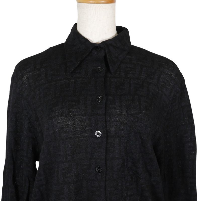 Fendi Zucca Wool Black Women's Long Sleeve Shirt