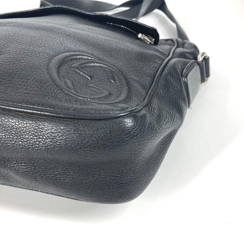 Gucci Shoulder Bag Logo Interlocking G 337084 Leather Black