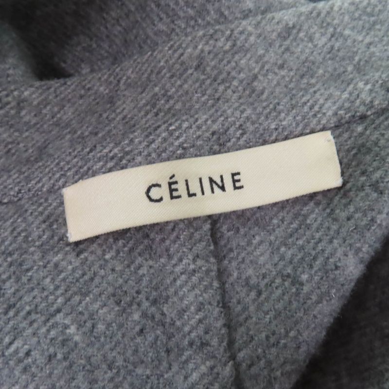 Celine 28h13/6700 100% Cashmere Egg Crombie Coat Front Open Coat Gray 34 Made