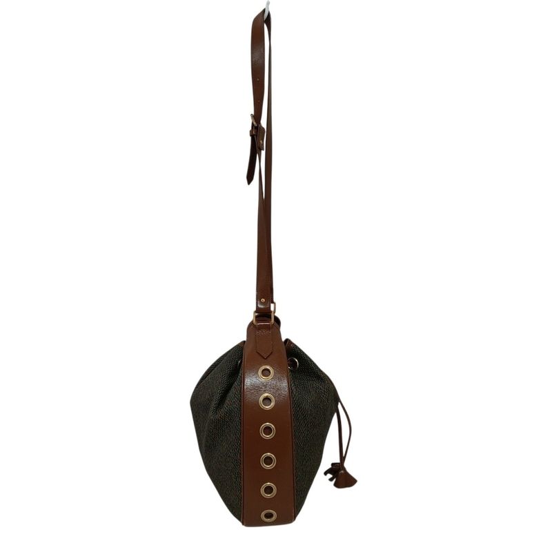 Yvessaint Laurent Shoulder Bag - Dark Gray And Brown Drawstring Shape Leather