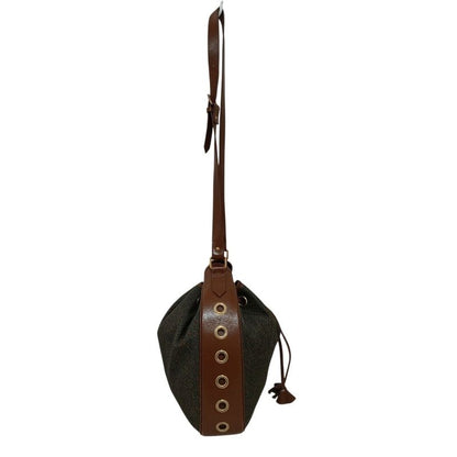 Yvessaint Laurent Shoulder Bag - Dark Gray And Brown Drawstring Shape Leather