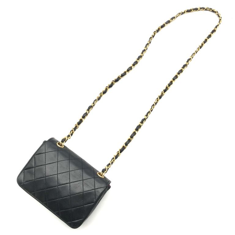 Chanel CC Logo Mini Quilted Lambskin Turnlock Chain Shoulder Bag Black