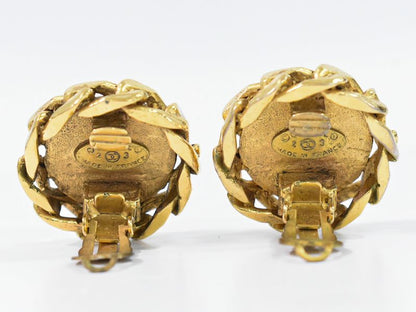 Authentic Chanel Coco Mark Rhinestone Earrings GP Gold Plated Coco Mark