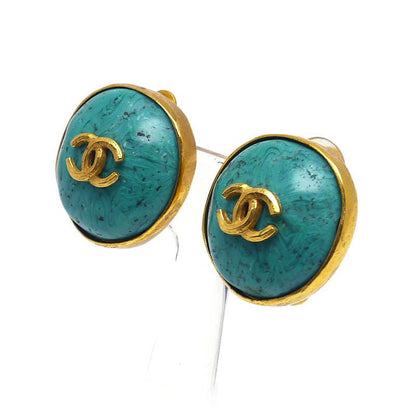 Chanel Earring Coco Mark Greenish Green And Gold 98P