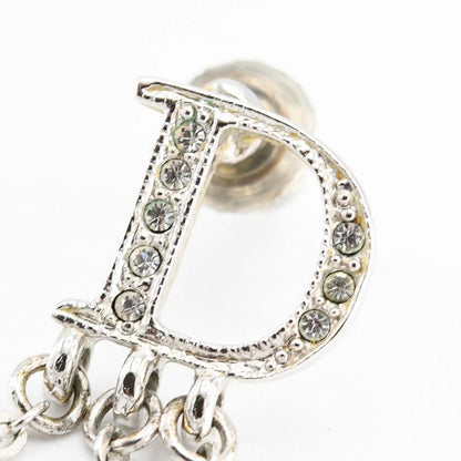 Christian DIOR Earrings Logo Rhinestone Approx 4.8g Silver Color Ladies