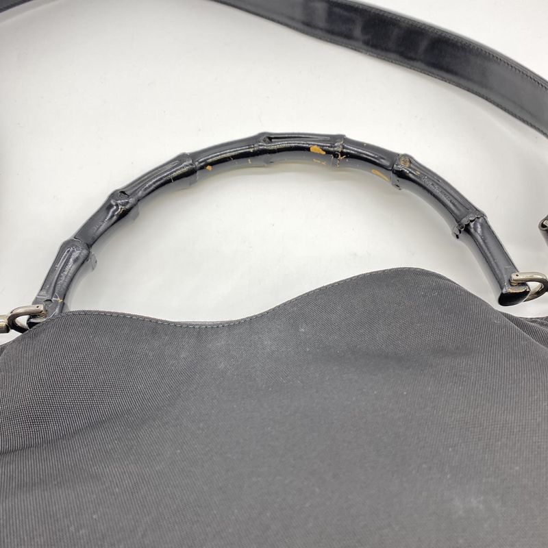 Gucci Old Gucci 001-1577 Bamboo 2WAY Shoulder Bag Handbag Nylon Leather Black