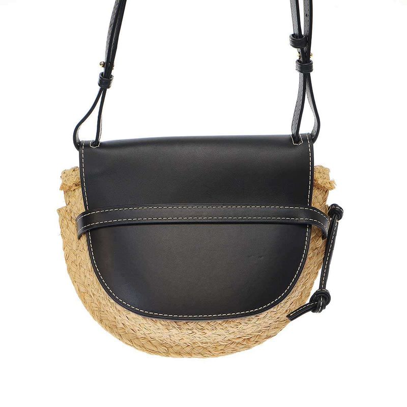 Loewe Gate Raffia Shoulder Bag Natural×black