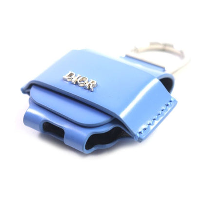 DIOR Om Leather Earphone Case With Logo Hardware Airpods Light Blue Silver