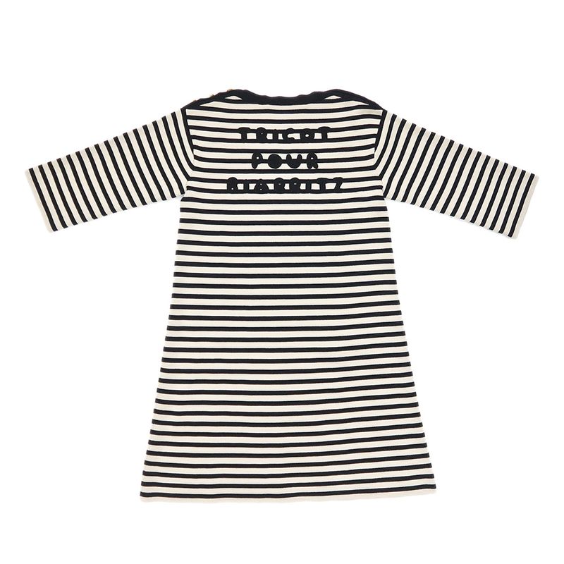 Gucci Knit Dress Border Light Beige Black M Wool 572614 Women's Apparel