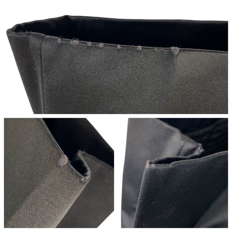 Prada Triangle Logo Plate Black Silver Hardware Satin Tote Bag Women 505390