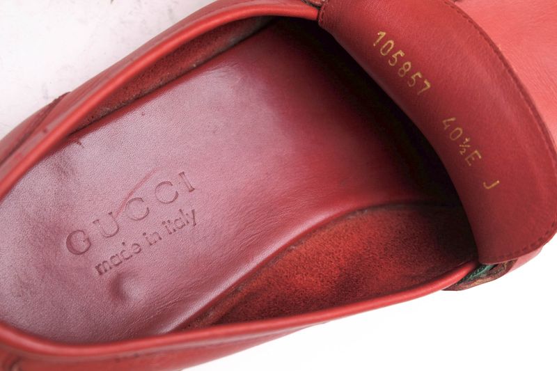 Gucci Bit Loafers Shoes Men Leather Genuine Leather Red 105857 Sherry Line