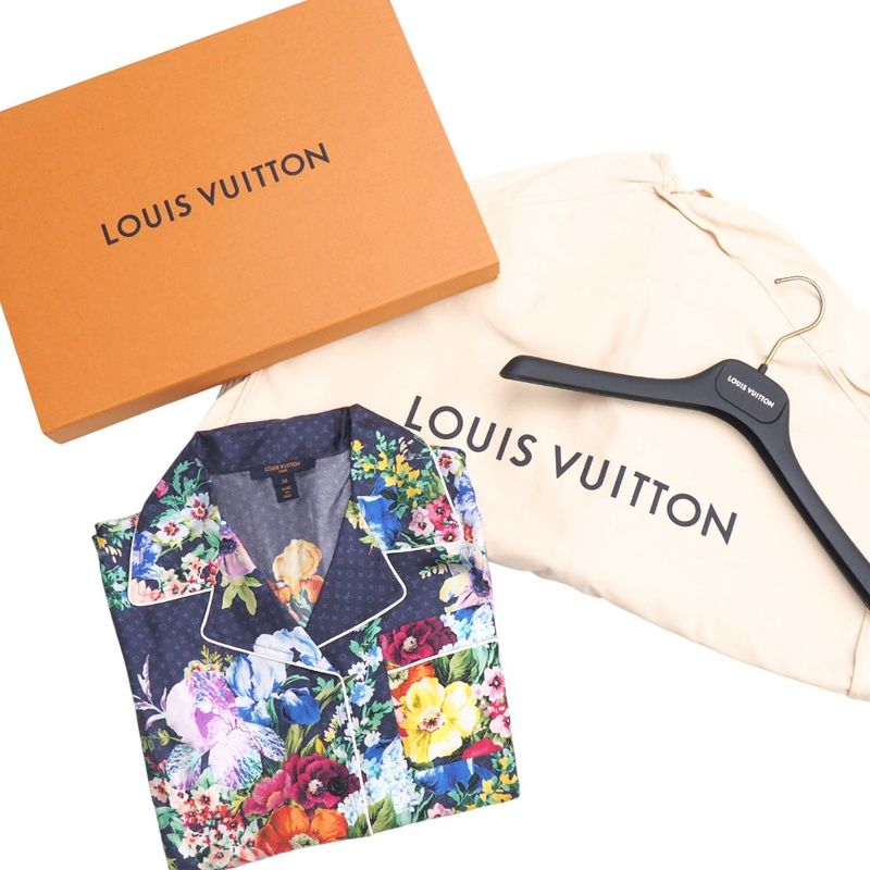 2022awLouis Vuitton Long Sleeve Shirt Size 38 All Silk Monogram Flower Print