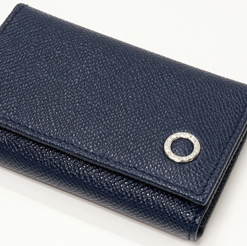 Bulgari 6-ribbon Key Case Bulgari Man Grain Leather Navy 39318