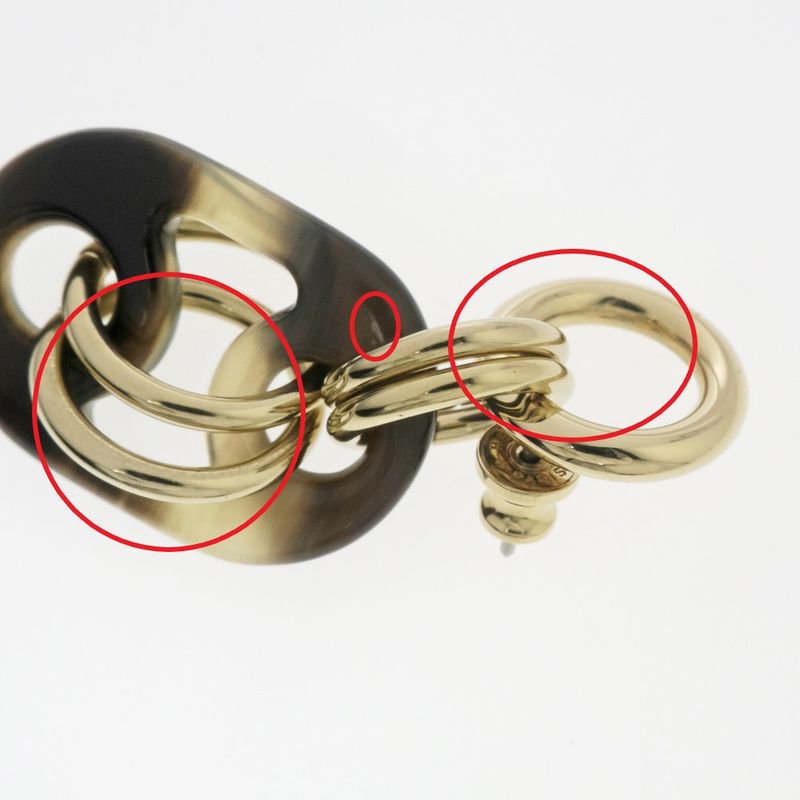 Hermes Yulidice PM Earrings Buffalo Horn Pair Brown Gold Hardware