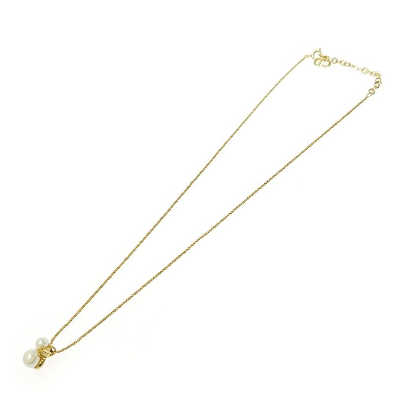 Christian Dior GP Rhinestone Faux Pearl Necklace Gold 409127 Necklace