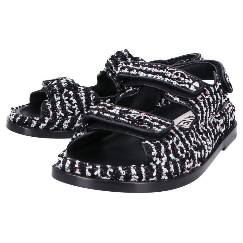 Chanel G35927 Coco Mark Tweed/leather Flats 36C