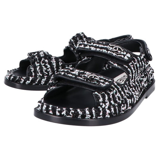 Chanel G35927 Coco Mark Tweed/leather Flats 36C