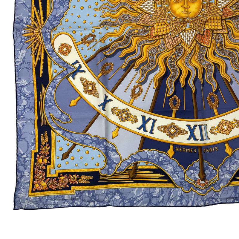 Hermes Scarf Silk Carre 90 Carpe DIEM Enjoy The Day Blue