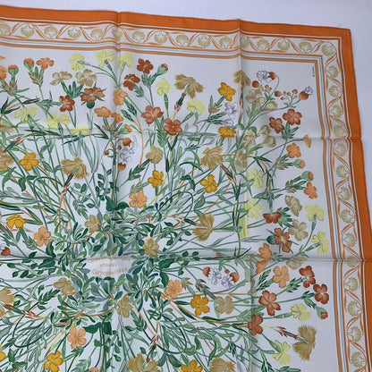 Hermes Carre 90 Wild Carnation Or Nadesico Silk Scarf Orange