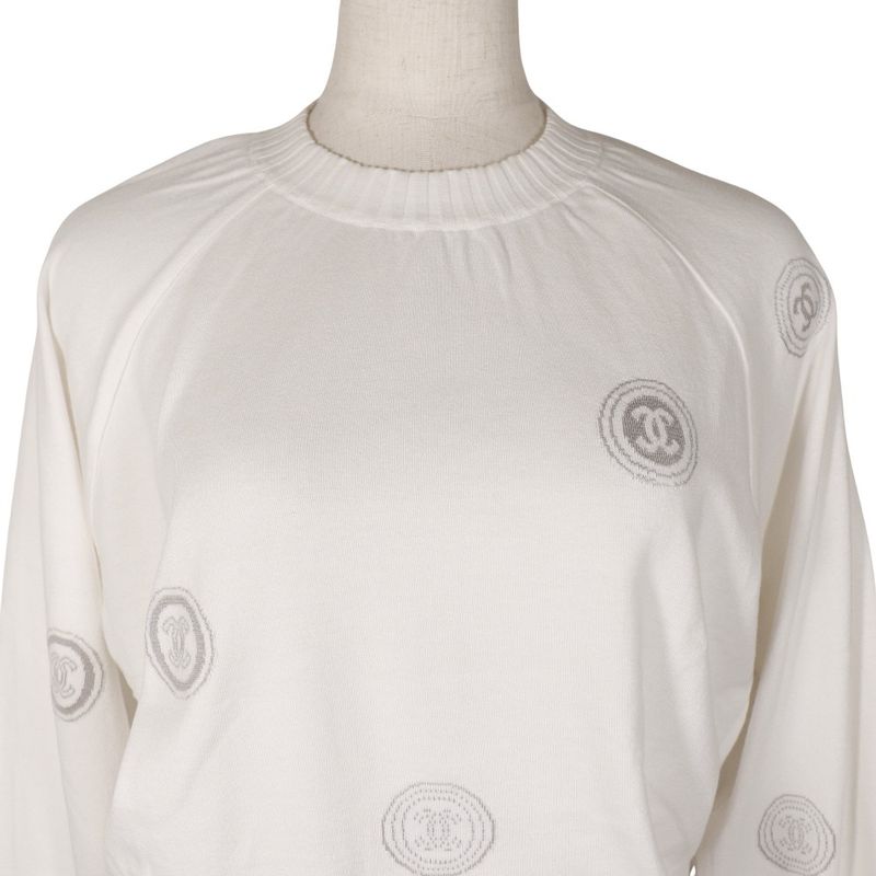 Chanel Coco Mark 01P P17664v00938 Cotton White Women's Sweater