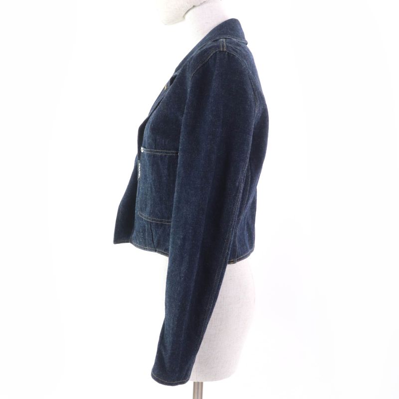 CHANEL Vintage 100% Cotton Denim Jacket Indigo Women's Approx Size M Equivalent