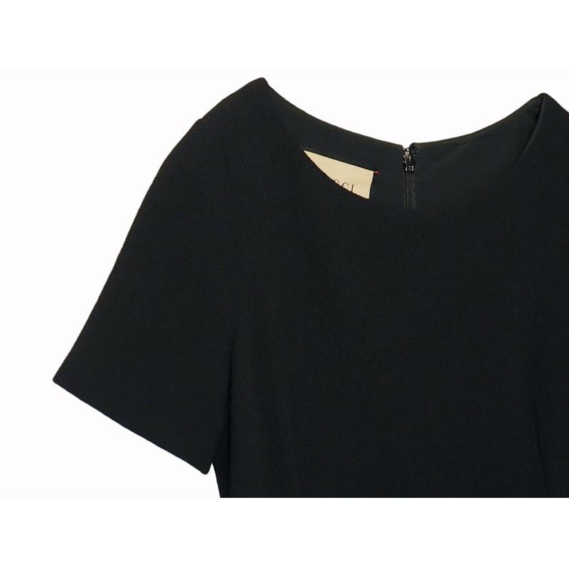 Gucci Wool Dress Short Sleeves Round Neck Slit Black Gold Tone GG Button #40