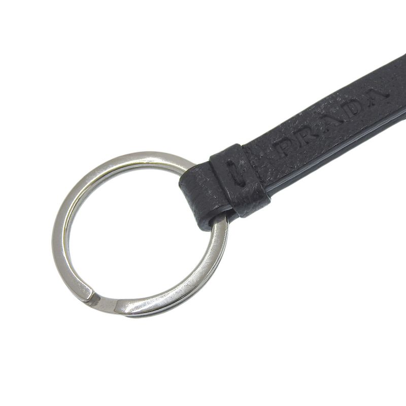 Prada Current Logo Signature Logo Silver Hook Leather Cord Key Ring Holder