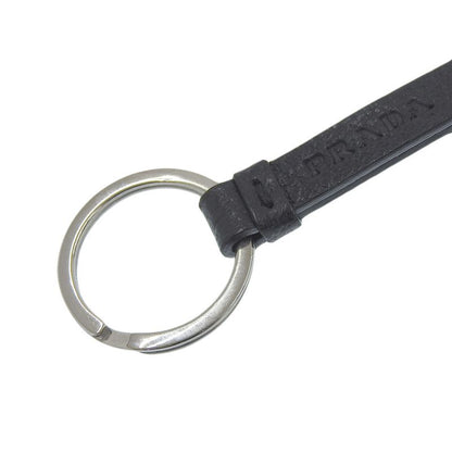 Prada Current Logo Signature Logo Silver Hook Leather Cord Key Ring Holder
