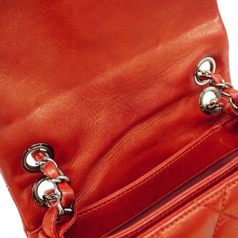 Chanel Shoulder Bag Matelasse Lambskin Red Silver Hardware Women